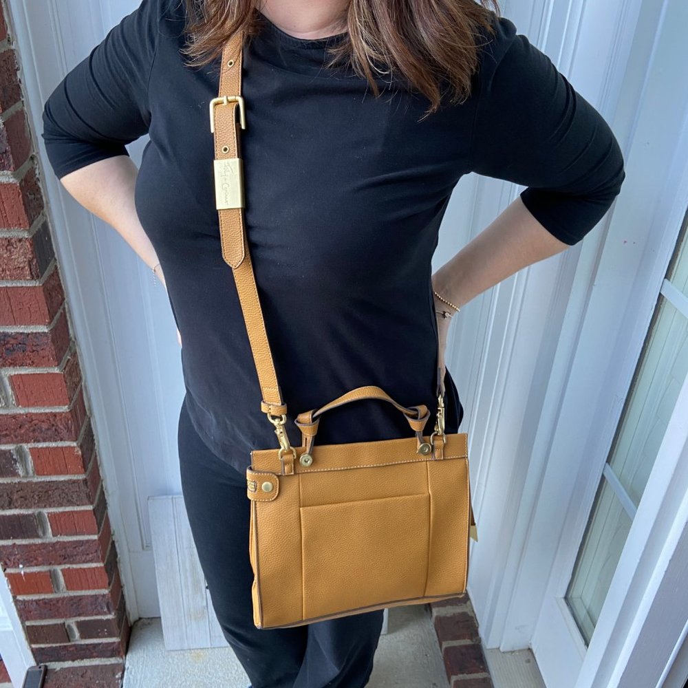 Foley + Corrina Dione Crossbody Purse Satchel Bag Mustard Vegan Leather